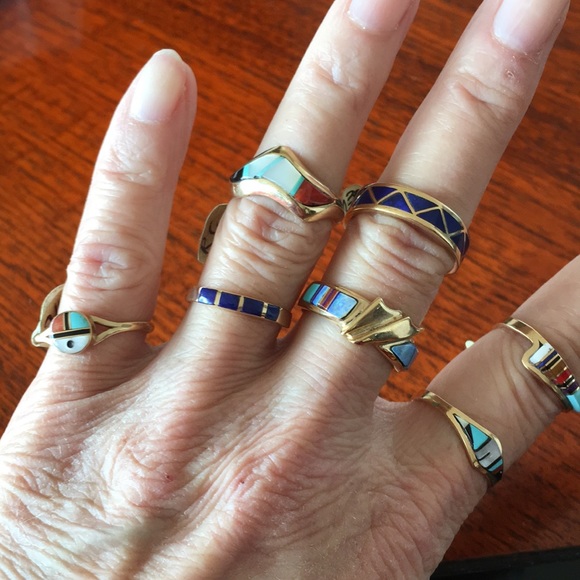 Jewelry - 14K Gold Inlay Zuni Rings. For sale